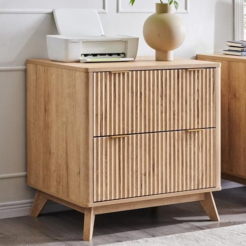 T4TREAM 2-Drawer Fluted File Cabinet (Natural Oak)