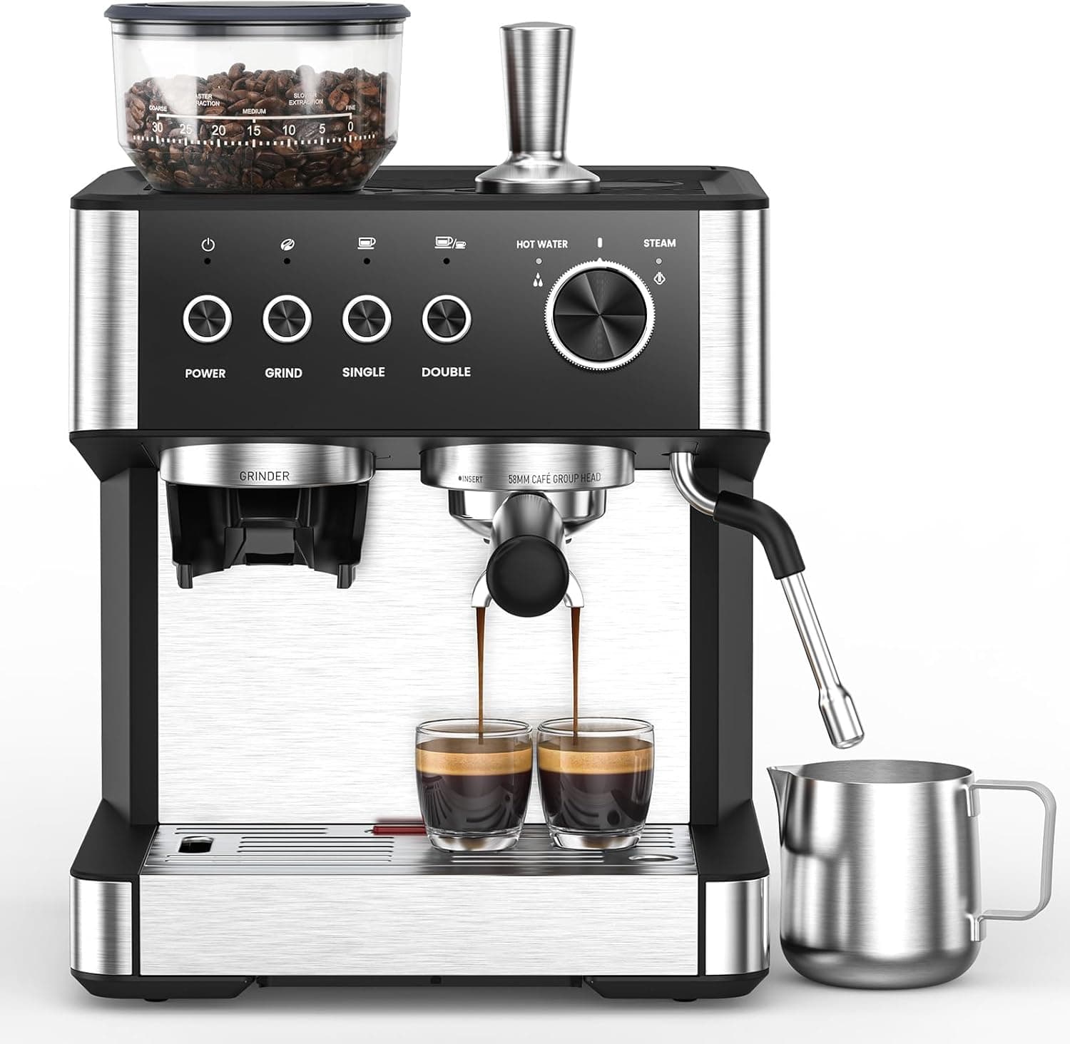 Electactic Espresso Machine with Grinder (20‑Bar, Milk Frother)
