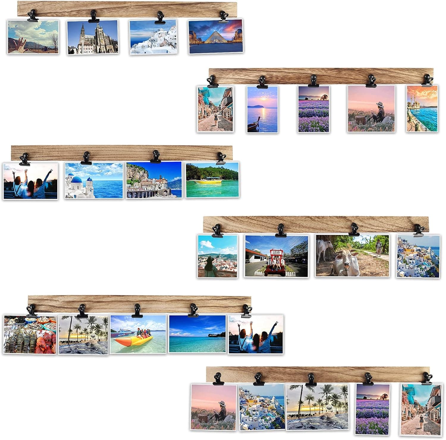 Aiyome 6 Wooden Wall Hanging Photo Frames with 27 Clips (Carbonized Brown)