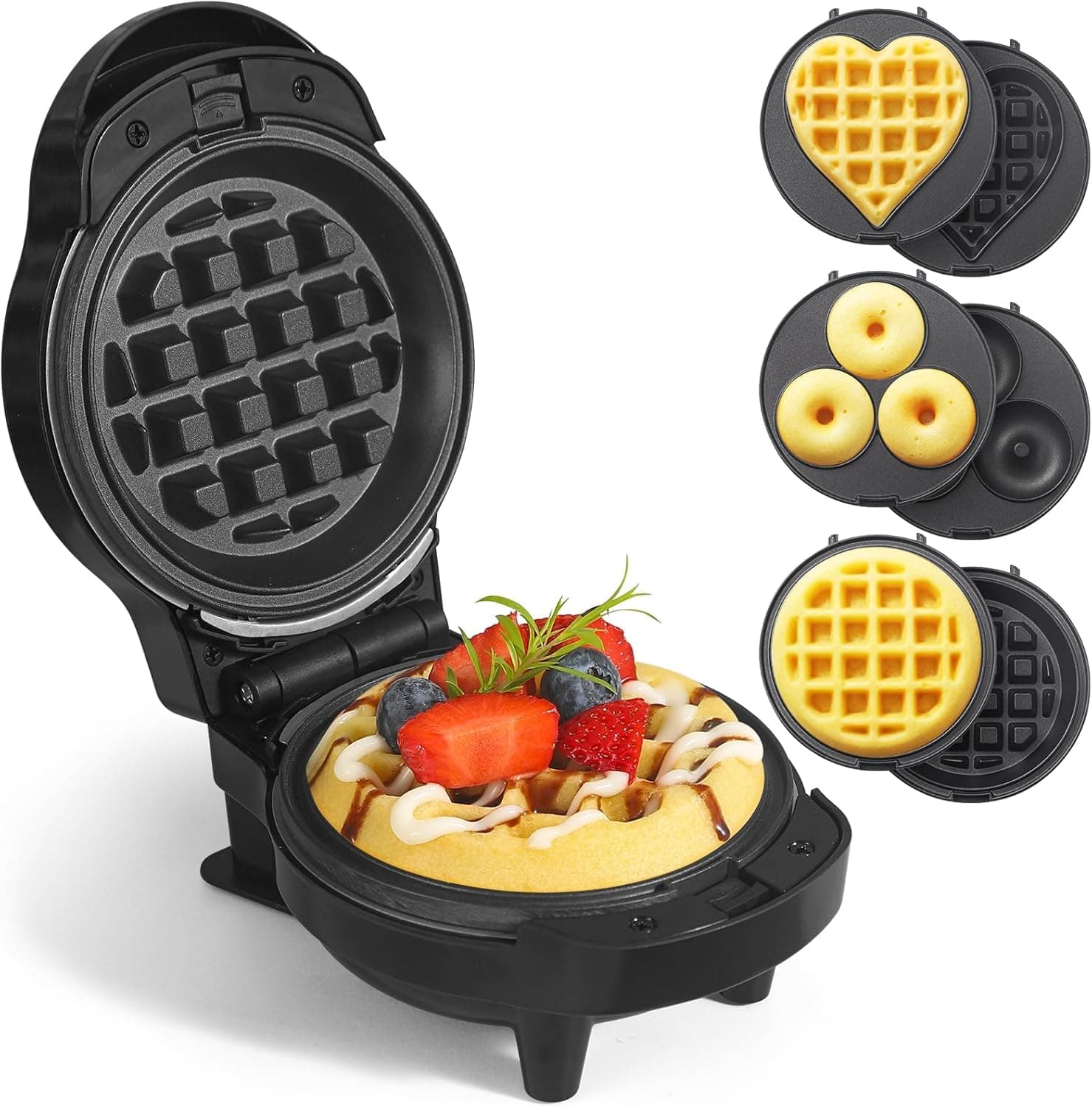 UVFAST Mini Waffles Maker with 6 Removable Plates (3-in-1)