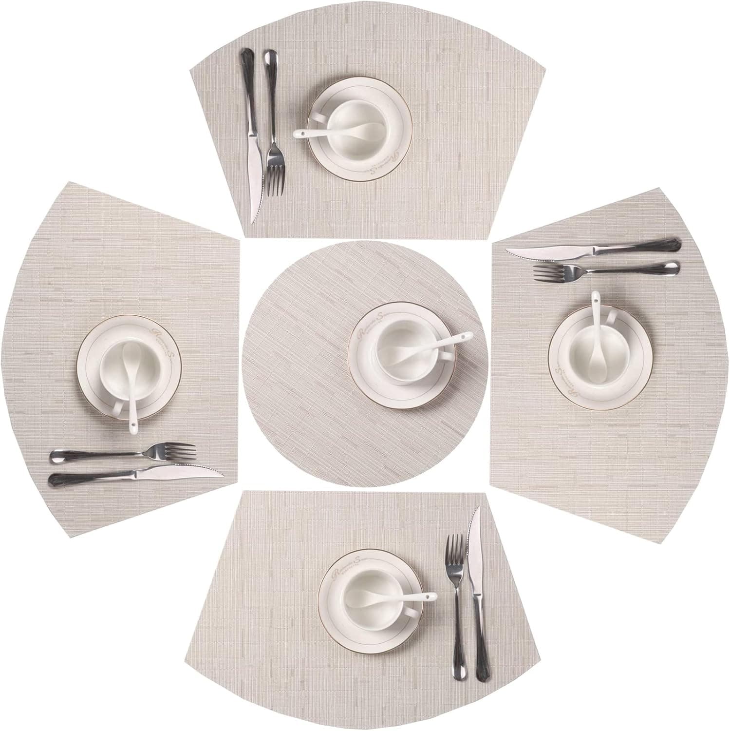 SHACOS Small Round Table Placemats Set of 5 (Beige)